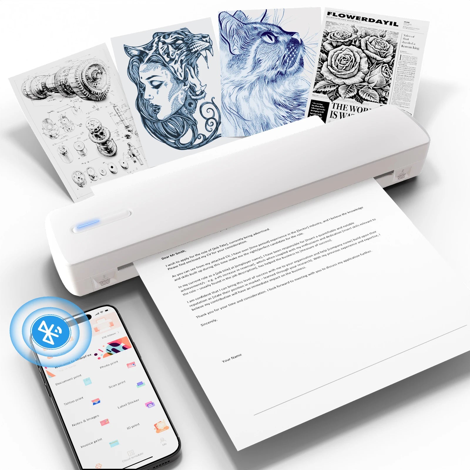Portable Wireless Inkless Photo Printer Instant Bluetooth Mobile Printer for Phone 48 Hour Battery No Ink Needed for iOS and Android